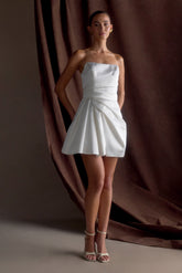 Lora Strapless Satin Mini Dress - White